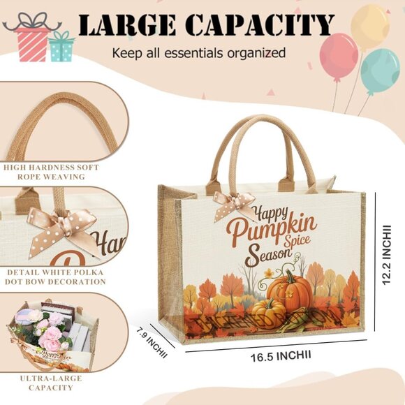 Autumn Pumpkin Canvas Tote Bag for Women, Rustic Country Gift Christmas Thanksgi - Picture 3 of 6